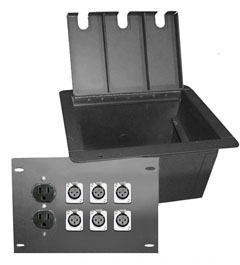 Recessed floor box with 6 xlr female and 2 AC  power outlet duplexes