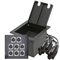 Recessed audio stage pocket with 8 XLR female wired wih XLR male 2' pig tails.