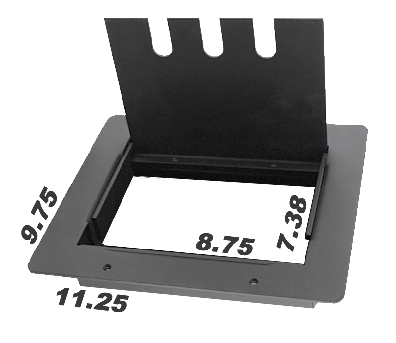 Floor pocket access lid dimensions.