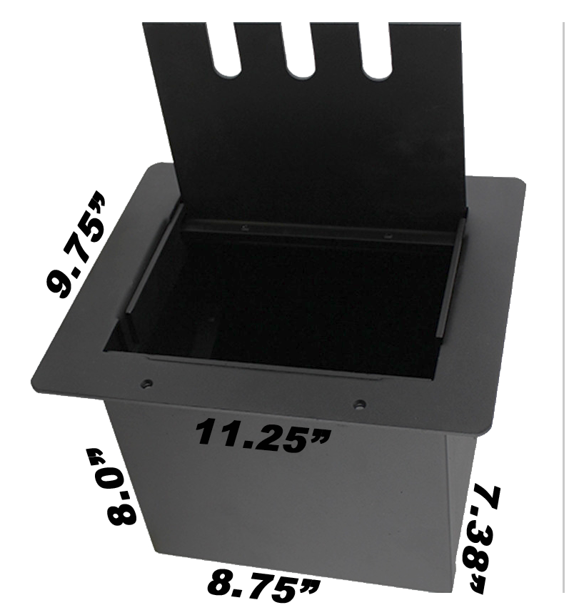 Dimensions for custom build pocket floor boxes.