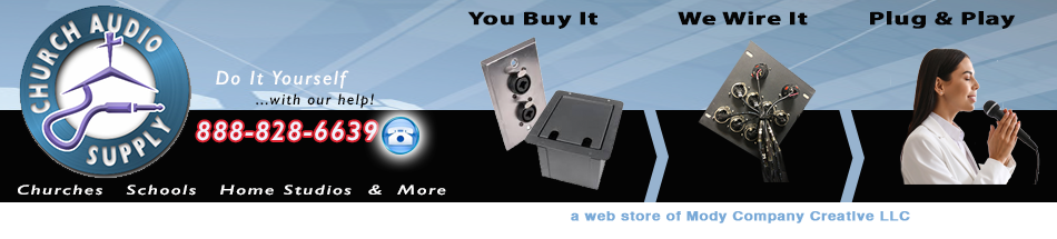 Church Audio Supply will custom wire your stage audio floor boxes, wall plates and wall panels for churches, schools, studios and commercial A/V conference rooms.