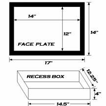 Recessed wall box 12" plate specifications.