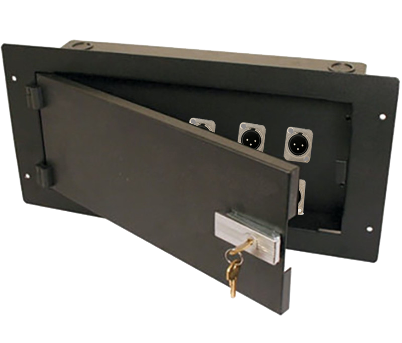 Audio video recessed wall box custom configured.