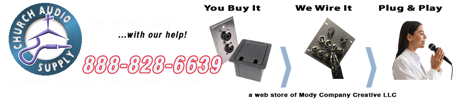 Church Audio Supply will custom wire your stage audio floor boxes, wall plates and wall panels for churches, schools, studios and commercial A/V conference rooms.